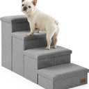 Dog Stairs with Storage, 4-Step Wider Sturdy Dog Steps for Small/Medium/Large Dogs and Older Cats, Folding Doggie Ramp for Bed/Couch/Car Hold Up to 180 lbs (22" H, Grey)