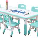 Kids Table and Chairs Set, Height Adjustable Desk With 6 Seats for Ages 2-12,Arts & Crafts Table,Graffiti Desktop, Non-Slip Legs, Max 300lbs, Children Multi-Activity Table for Classrooms,Daycares,Home (Whiteboard)