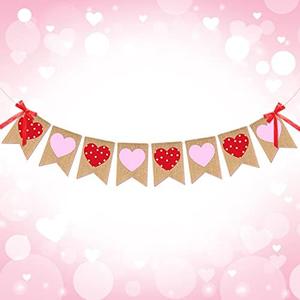 Tudomro Valentine's Day Banners Burlap Heart Garland Felt Banner Rustic Valentine's Day Decorations with Bows for Mantle Inside Wedding Anniversary Birthday Party Decorations Supplies
