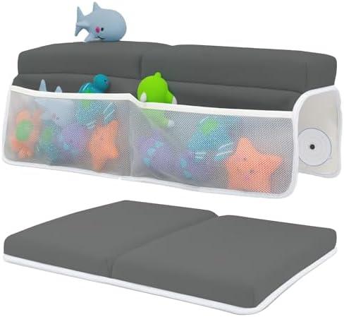 Baby Bath Kneeler and Elbow Rest Pad Set - Baby Bath Support for Knees and Elbows - Bath Kneeler Pad with Memory Foam and Bath Toys Organizer - Ideal Bath Kneeling Pad for Bathing Baby - Dark Grey