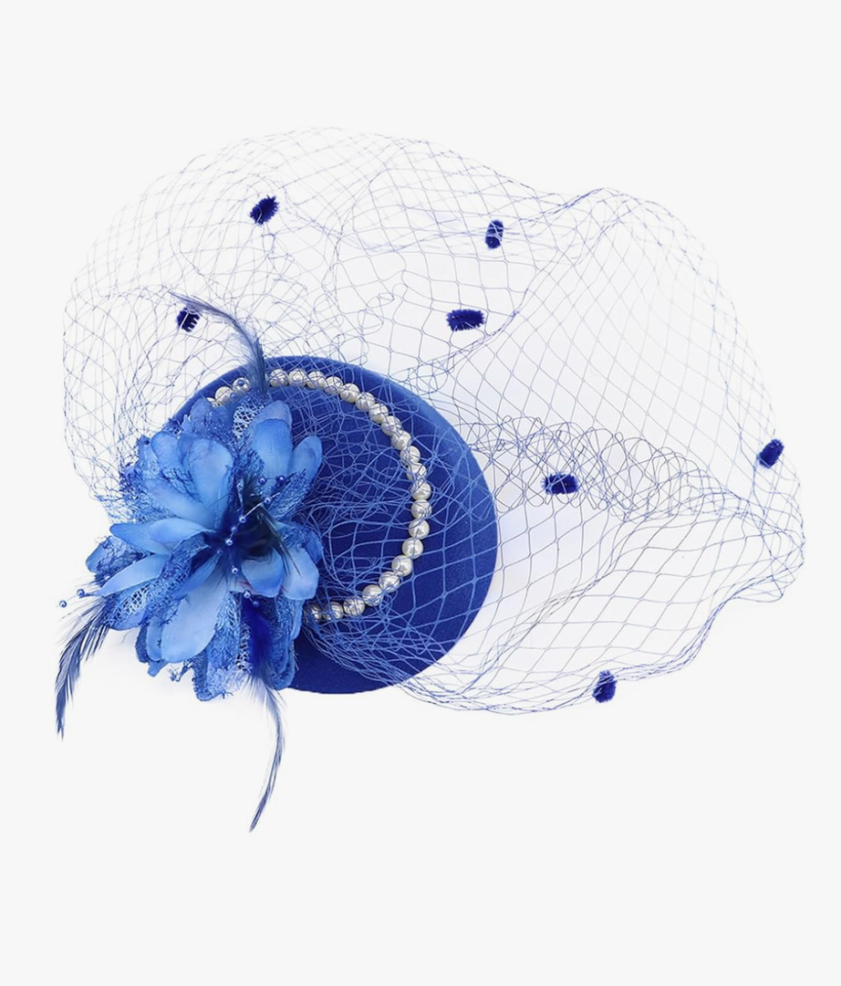 Fascinator Hat, Pillbox Hats for Women, Derby Hat for Women,Tea Party Hats, Feather Flower Pearls Hair Clip Headwear Veil