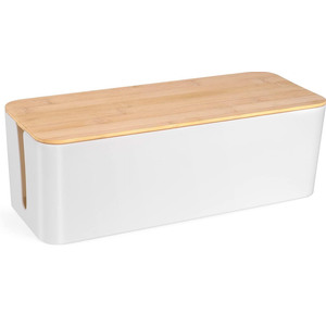 Cable Management Box - Wooden Style Large Cord Organizer Box to Hide Wires, Desk Computer Cable Organizer Box | Safe ABS Material |16" (L) x 6.2" (W) 5.3" (H)|for Home & Office - White