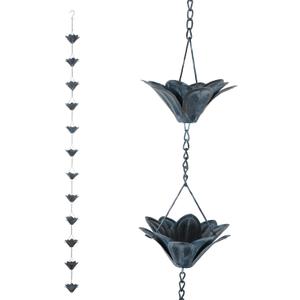 Topadorn 7.85 FT Chains Decorative Iron Gutter Chain with 12 Rain Collector Cups 12 Thick Iron Flower Cups Garden Decorative