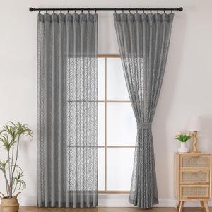 OWENIE Max Grey Pinch Pleated Sheer Curtains 84 Inches Long 2 Panels Set for Bedroom Living Room, Soft Airy Leaves Jacquard Clip Light Filtering Semi Sheer Drapes, Grey, 2Pcs, Each 54x84 Inch