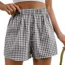 SOLY HUX Women's Y2K Striped Boxer Shorts Elastic High Waisted Straight Leg Workout Gym Shorts (Black Plaid) S