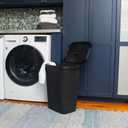 Mind Reader 60L Slim Laundry Hamper, Clothes Basket, Lid, Linen Design, Plastic, Black
