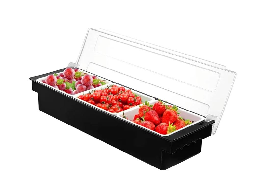 FEOOWV 3-Compartment Condiment Server Caddy Container with Lid, Serving Tray for Fruit,Candy, Dips, Bar Restaurant Supplies,Garnish Organizer Box (1)