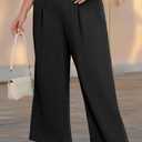 Lastshe Plus Size Pants for Women Wide Leg Elastic High Waist Work Casual Slacks Pull on Palazzo Trousers Spring Clothes (Black, XXXL)