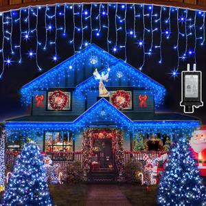 1620 LED Christmas Outdoor Lights with 360 Drops, 164ft Hanging Curtain Lights with 8 Modes Timer & Memory, Waterproof Christmas Fairy Lighs for House Roof Holiday Wedding ChristmasDecor (Blue)