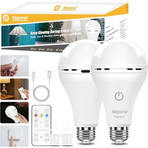 MagixPro Remote Rechargeable Light Bulbs, USB & Socket Charging, 1800mAh Battery, Dimmable LED Bulb for Hardwired & Non-wired Lamps Sconces, Touch + Remote Control, Wall Switch Compatible, 2 Pack
