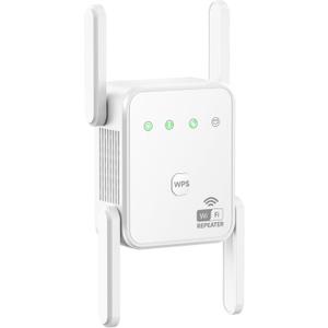 1200Mbps WiFi Extender Signal Booster for Home, Dual Band 5GHz/2.4GHz Wireless Internet Repeater with 4 External Antennas, Covers Up to 3600 Sq.ft & Supports 80 Devices, AP Mode with Ethernet Port