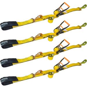 Heavy Duty Adjustable Car Tie Down Kit with Snap Hooks -Break Strength 10,000 lbs-Working Load 3333 lbs-2 Inch x 114 Inch - 4 Pack Axle Tie Down Straps (Yellow)