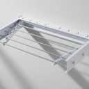 Wall Mounted Clothes Drying Rack, 32" Space Saving Foldable Laundry Drying Rack with Wall Template for Bathroom, Apartment, College Dorm (White Shelf with 5 Rods and 6 Hooks)