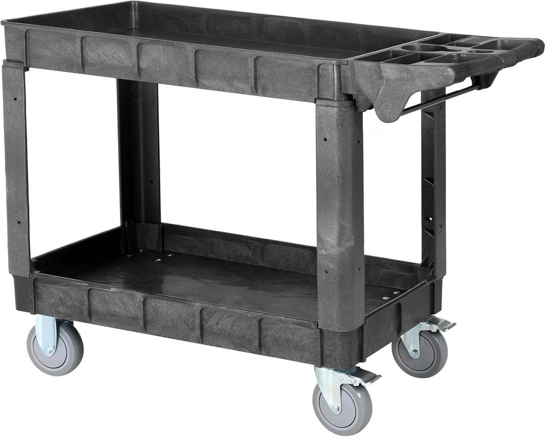 Finnhomy Commercial Grade 2Tier Heavy Duty Utility Service Cart 550 LBS Capacity 46.6" x 25.6" x 34.1" Rolling Cart with 5" Swivel Casters and Polypropylene Shelves, Dark Gray