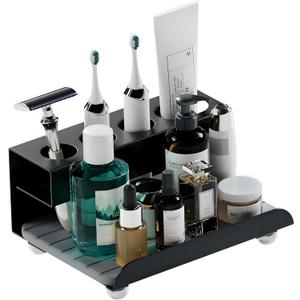 YOOLENS Quick Dry Electric Toothbrush Holder 4 Slots Metal Bathroom Counter Organizer for Toothpaste Razor Mouthwash, Black