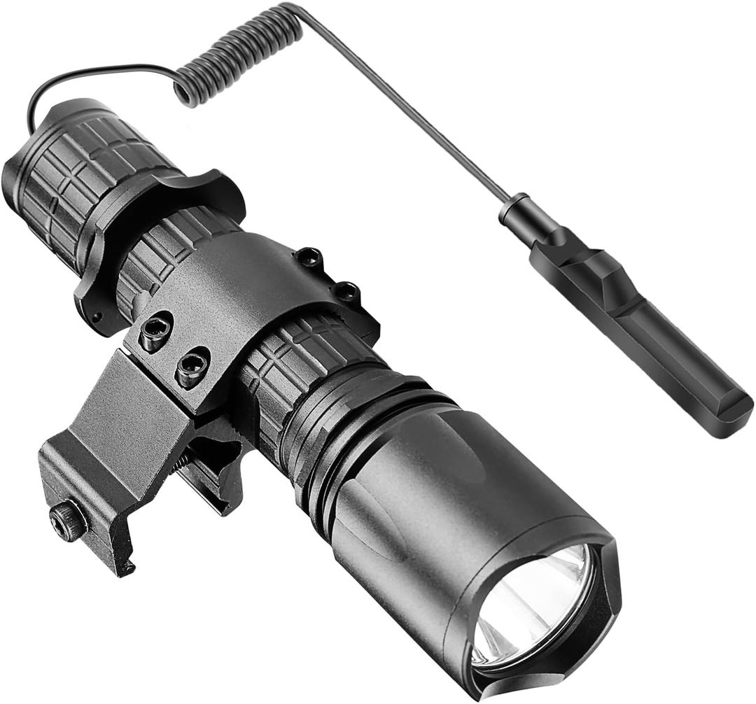 5000 Lumen Picatinny Rail Tactical Flashlight - 5 Modes USB Rechargeable Rifle Light with Pressure Switch - Ideal for Hunting, Camping & Tactical Operations