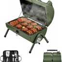 MAISON HUIS Adjustable Portable Charcoal Grill Multi-functional Metal Small BBQ Smoker with 9-Piece Stainless Steel Grill Tool Set for Outdoor Hiking Picnic (Green Kit)