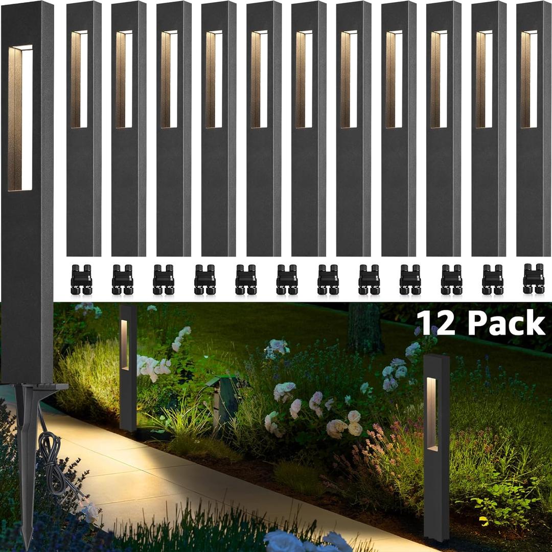 SUNVIE LED Low Voltage Landscape Lights 3W Pathway Lights Low Voltage 12-24V Landscape Path Lights 3000K CRI 90+ Aluminum Waterproof Pathway Lighting for Walkway Garden Yard ETL Listed Cord, 12 Pack (Soft White(3000K))