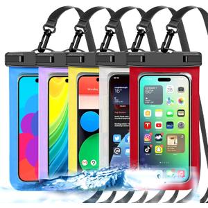 Up to 8.3" 5 Pack Multicolor Universal Waterproof Phone Pouch, Phone Waterproof Case Dry Bag,Protection Level: IP68,Outdoor Sports for Apple iPhone,Samsung,and More,White,Blue,Red,Purple,Yellow