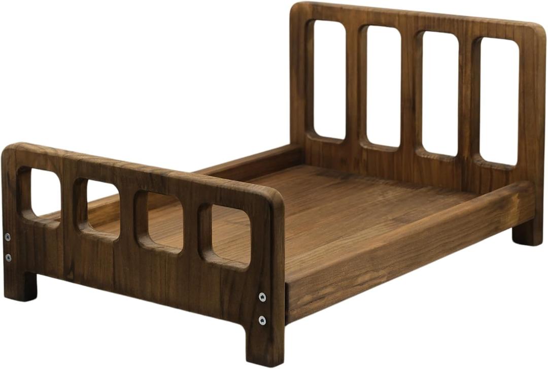 Newborn Photography Props Bed Prop Brown Rustic Mini Wooden Bed for Baby Photography, Infant Photoshoot Posing Prop for Newborn Sessions, L18.5in x W12.6in. 