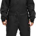 Mens One Piece Ski Suit Snowsuits Colorful Snowboard Jumpsuits Waterproof Hooded Warm Jackets Outdoor Winter (Large, Black)