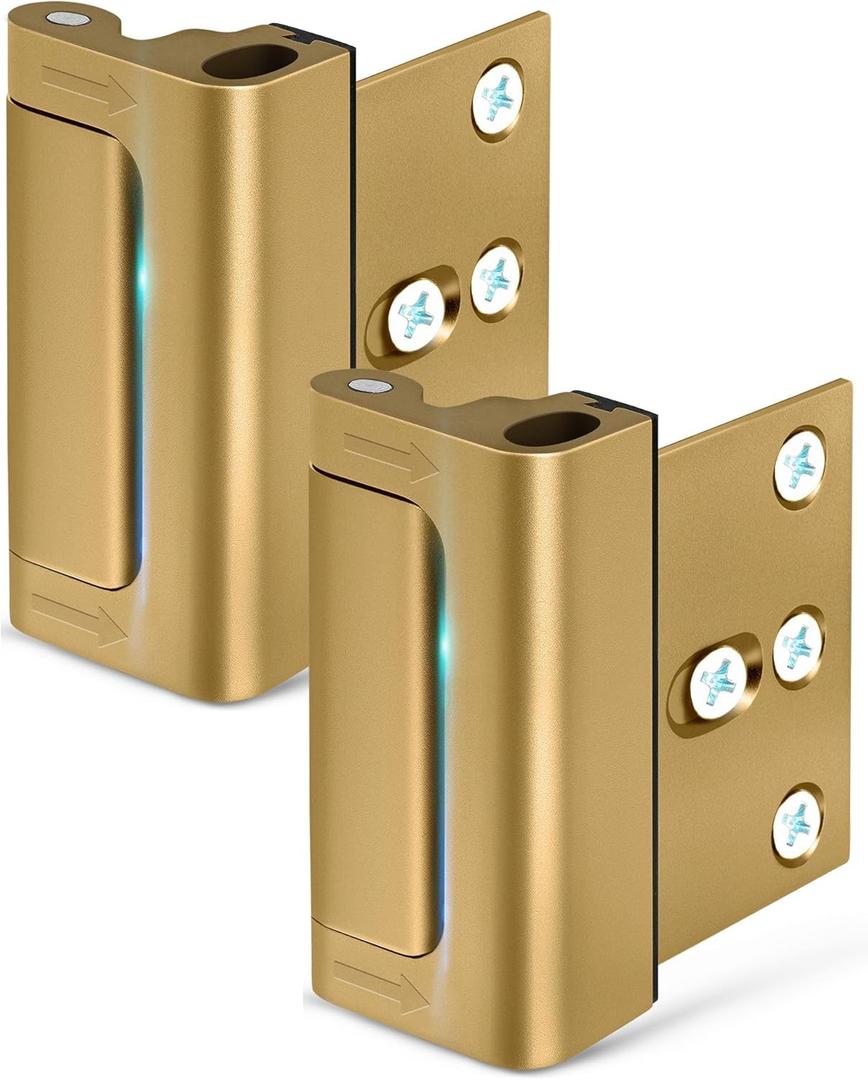 Home Security Door Reinforcement Lock: Metal Door Locks for Front Door Locks for Kids Safety Child Proof Door Latch for Top Deadbolt Lock Home Defender Flip Door Guardian Lock Withstand 800 lbs Inside (Gold)