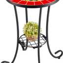 VONLUCE Patio Side Table and Plant Stand, 21" End Table with 14" Ceramic Tile Top for Porch Garden Decor, Indoor and Outdoor Mosaic Table, Living Room Bedroom Balcony Furniture for Home & Garden, Red