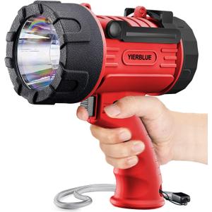 YIERBLUE Rechargeable Spotlight Flashlight with 2000,000 High Lumen LED, IP67 Waterproof Long Running Spot Light searchlight, Impact Resistant Handheld Spotlight with Foldable Stand and Red Lens
