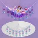 Wesnoy Winter Snowflake Stuffed Animals Hammock Net with LED Light Nursery Winter Room Decor Snowflake Plushie Ceiling Net Toy Storage Organizer Blue Purple Wall Hanging for Bedroom Nursery Playroom