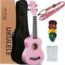 LeSage Soprano Ukulele Starter Kit, 21 Inch Basswood Hawaiian Uke with Gig Bag, Strap, Nylon Strings, Picks, Beginner Student Adult Musical Gift (Pink)