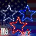 4th of July Window Lights, 3 Packs 50 LED Red White and Blue Iron Frame Star Patriotic Lights, 8 Modes Window Silhouette Light Hanging Decorations for Independence Day, Memorial Day, Labor Day