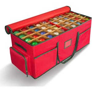 Christmas Ornament Storage Box -Up to 160 Holiday Ornaments with Adjustable Dividers & 6 Pockets Large Capacity Storage Container for Christmas Decorations Toys Gift Wrap Organizer
