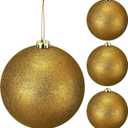 Liliful 4 Pcs Large Outdoor Christmas Ornaments Plastic Jumbo Fillable Balls Ornament Big Xmas Tree Hanging Decoration for Home Outside Holiday Lawn Yard Party (Glitter Gold)