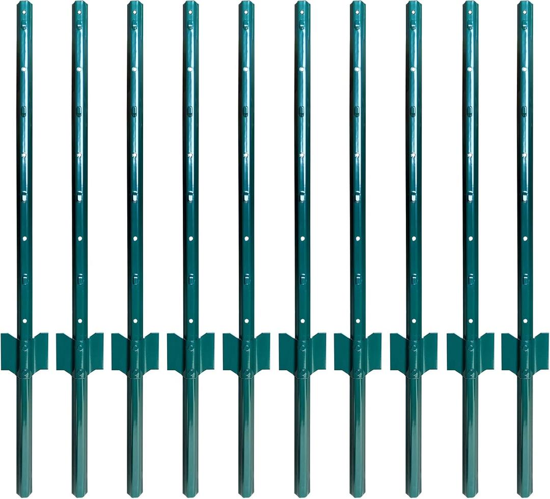 ARIFARO Sturdy Duty Metal Fence Posts 3 Feet,Pack of 10, 3-4-5-6-7 Feet No Digging Garden U Post for Wire Fencing Steel Fencing Poles for Yard, Outdoor (Green 10 PCS)