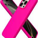 ORNARTO Compatible with iPhone 16 Pro Case 6.3", Slim Liquid Silicone 3 Layers Soft Gel Rubber Shockproof Protective Case with Anti-Scratch Microfiber Lining-Hot Pink