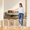 Snughome Short Dog Gate Indoor, 16" High Freestanding Small Dog Door Gates with Support Feet, Expands Up to 48 Wide Foldable Pet Gate for Doorway, 4 Panel Folding Pet Door Pet Fence for Puppy, White