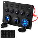 Kohree 12V 5 Gang Marine Switch Panel - Waterproof Boat Rocker Switch Panel with Dual QC 3.0 USB Ports, LED Digital Voltmeter and 12V Cigarette Lighter Socket for Boat Marine Toggle