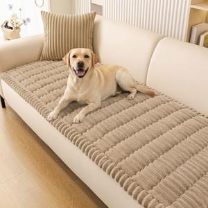 Smiry Couch Cover for Dogs Washable, Non Slip Fuzzy Pet Couch Covers for 3 Cushion Sofa Pet Friendly, Thick Soft Sofa Slipcovers Cushion Protector (Khaki, 27.6" x 59")