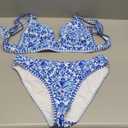 Verdusa Women's Plus Size Floral High Waisted Bikini Sets Double Strap Swimsuit (3X-Large Plus, Blue)