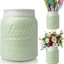 Comfify Wide Mouth Mason Jar Utensil Holder Decorative Kitchenware Organizer Crock, Dishwasher Safe - Kitchen Caddy Green, Large Size 7" Hight