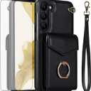 Asuwish Phone Case for Samsung Galaxy S23 Plus 5G Wallet Cover with Tempered Glass Screen Protector and Ring Credit Card Holder Leather Cell Accessories S23+5G S23plus 23S + S 23 23+ Women Men Black