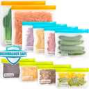 Reusable Storage Bags - 10 Pack BPA FREE Freezer Bags(2 Reusable Gallon Bags + 4 Leakproof Reusable Sandwich Bags + 4 THICK Reusable Snack Bags) Ziplock Lunch Bags for Food Marinate Meat Fruit Cereal