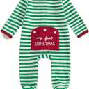 Seyurigaoka Newborn Baby Boy Girl Christmas Outfit My First Christmas Footed Romper Jumpsuit Gender Neutral Baby Clothes (0-3 Months, Green Striped)