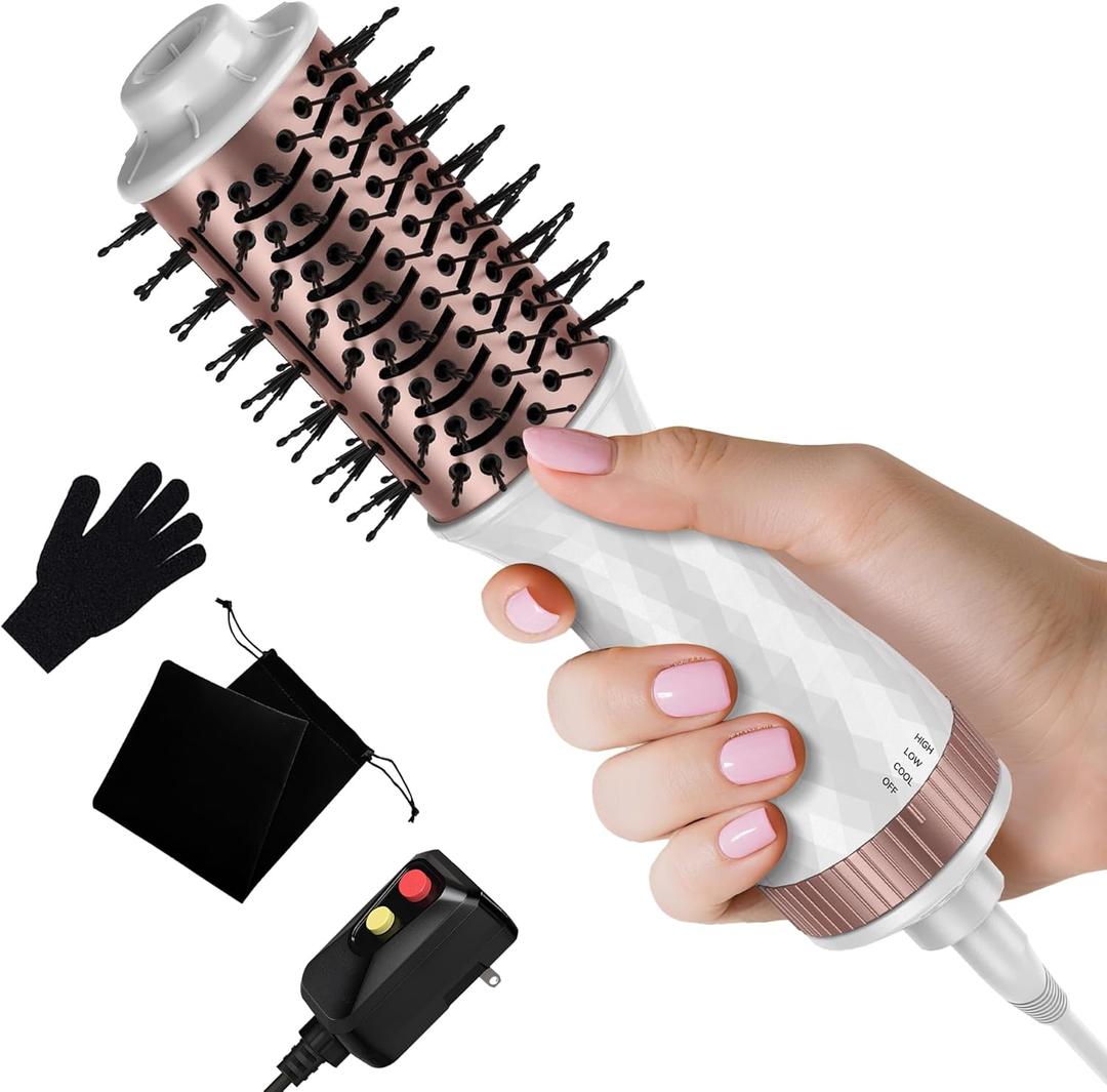 Mini Travel Hair Dryer Brush Blow Dryer Brush in One, Small Hot Air Brush Compact Brush Blow Dryers for Women, Portable One Step Volumizer,Straightener,Styler,100-120V (White)