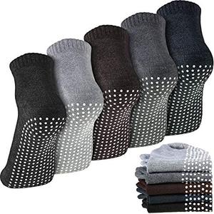 Geyoga 5 Pairs Non Slip Socks for Men Women Grip Socks with Cushion Unisex for Yoga Pilates Barre Home Workout