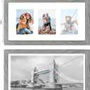 Hongkee 10x20 Picture Frame Set of 2, Rustic Grey Wood Frame with Real Glass Collage Frame, Display Pictures Three 5x7 With Mat or 10 x 20 Without Mat - Horizontal or Vertical Wall Mounting, 10x20 in matted to 3-5x7
