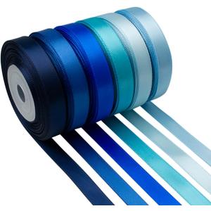 Mlurcu Blue Satin Ribbon 3/8 Inch 60Yds Navy Blue Royal Blue Light Blue Ribbon Assorted Solid Color Thin Double Faced Satin Ribbon for Flower Bouquet Wedding Invitation Crafts Gift Wrapping Hair Bows