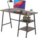 VECELO 43 Inch Computer Desk Writing Study Work Office Table Modern Desk with Shelves Wooden Desk for Home Bedroom, Brown Desk