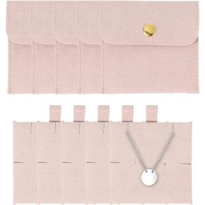 uxcell 5 Pcs Microfiber Jewelry Pouches with Insert Pad, 8 x 8cm Snap Button Jewelry Velvet Gift Bags Organizer for Rings Necklace Bracelet, Pink