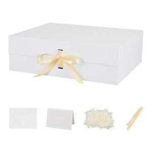 3 Pack 19x16x6 Inch Extra Large Gift Boxes with Lids for Presents Large White Gift Box with Ribbon Foldable Gift Boxes with Shredded Paper Jumbo Gift Box Bridesmaid Proposal Box